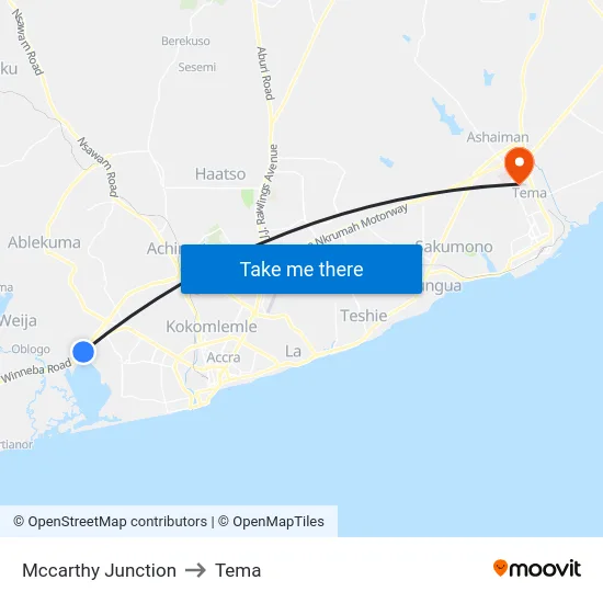 Mccarthy Junction to Tema map