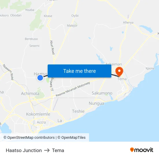 Haatso Junction to Tema map