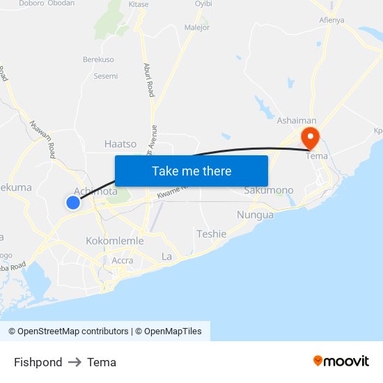 Fishpond to Tema map