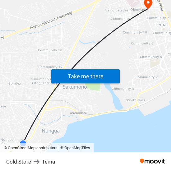 Cold Store to Tema map