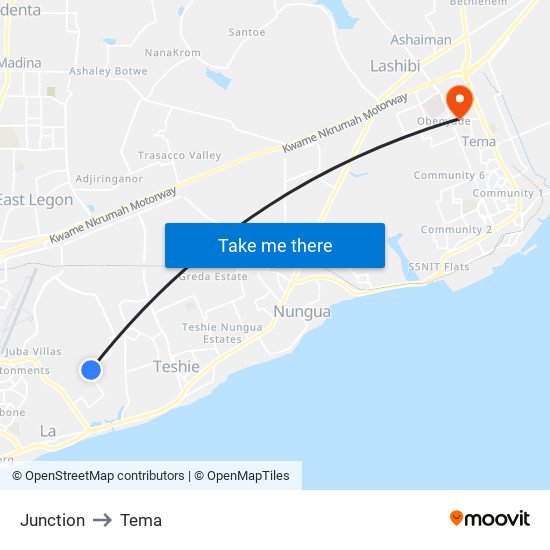 Junction to Tema map