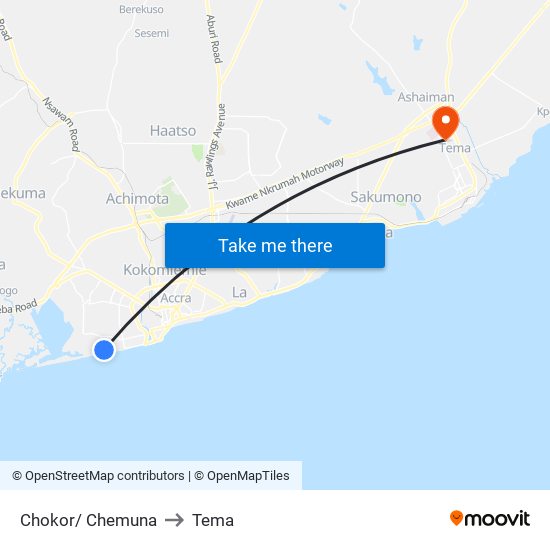 Chokor/ Chemuna to Tema map