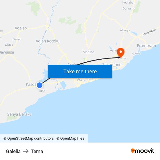Galelia to Tema map