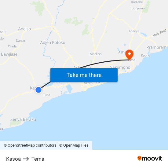 Kasoa to Tema map