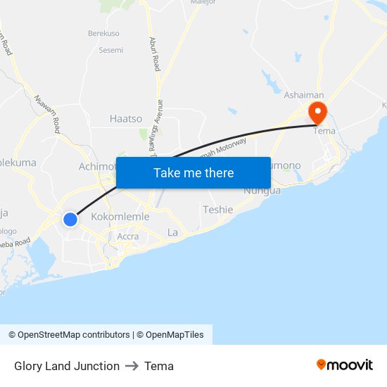 Glory Land Junction to Tema map