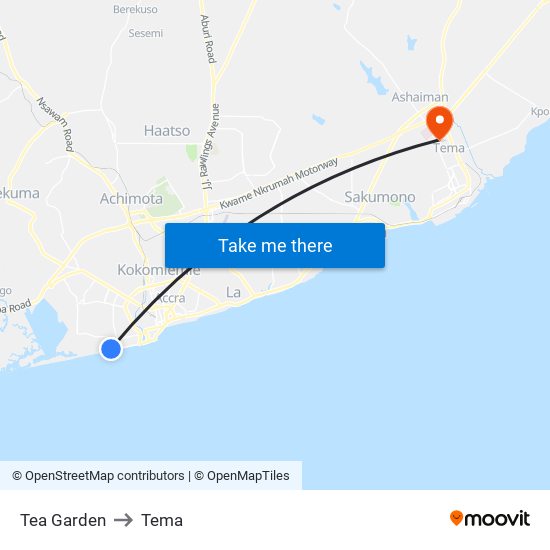 Tea Garden to Tema map