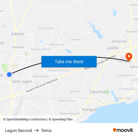 Legon Second to Tema map