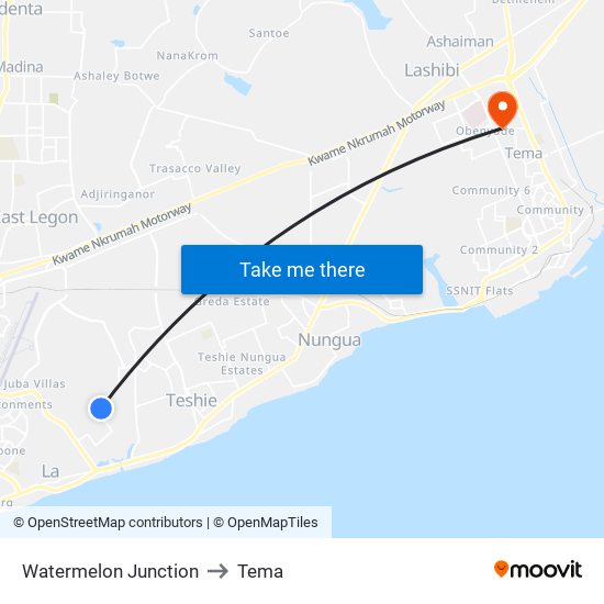 Watermelon Junction to Tema map