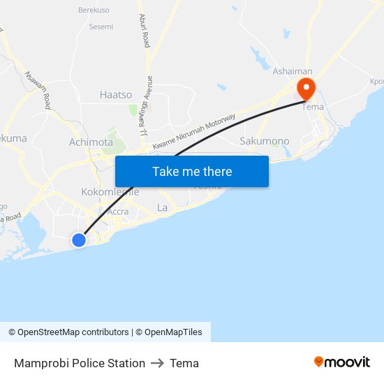 Mamprobi Police Station to Tema map