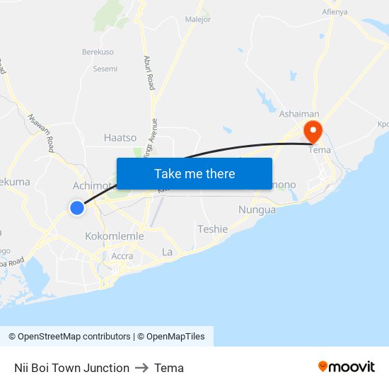 Nii Boi Town Junction to Tema map
