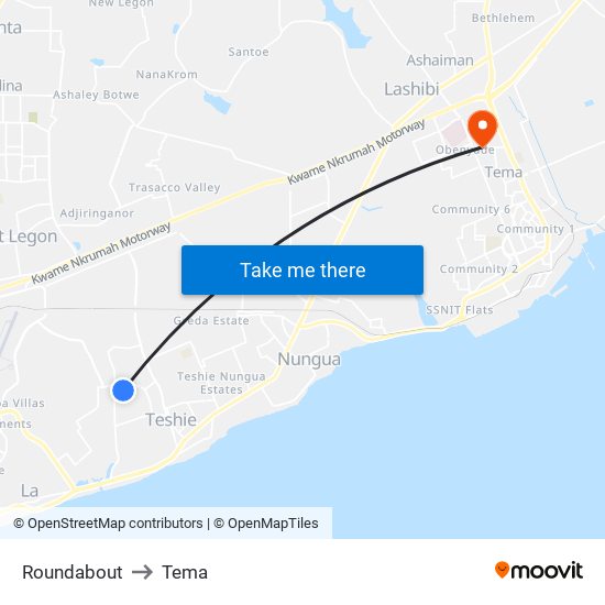 Roundabout to Tema map