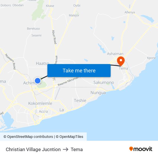 Christian Village Jucntion to Tema map