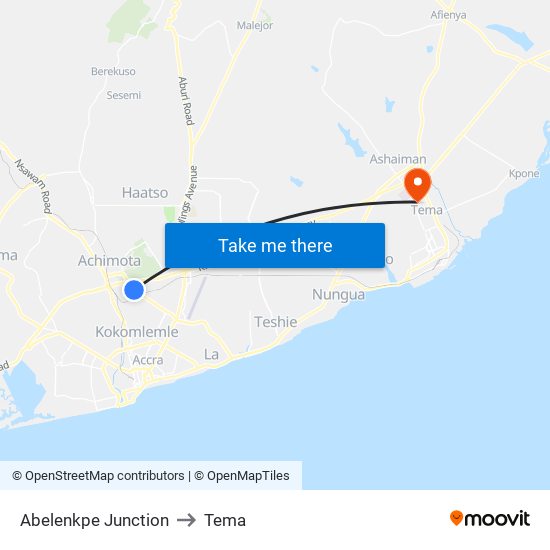 Abelenkpe Junction to Tema map