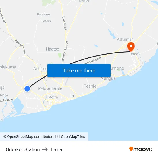 Odorkor Station to Tema map
