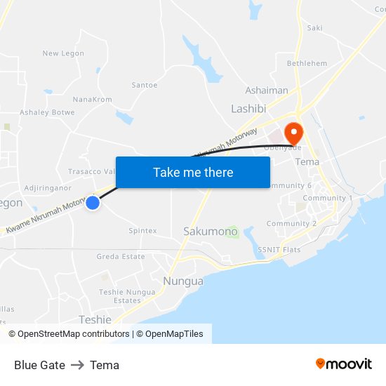 Blue Gate to Tema map