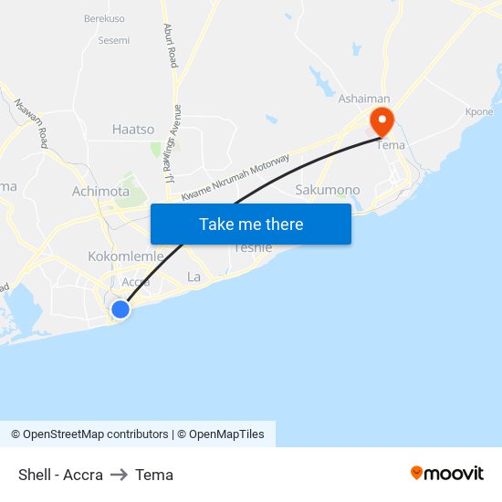 Shell - Accra to Tema map