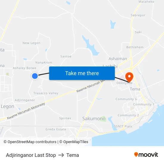 Adjiringanor Last Stop to Tema map