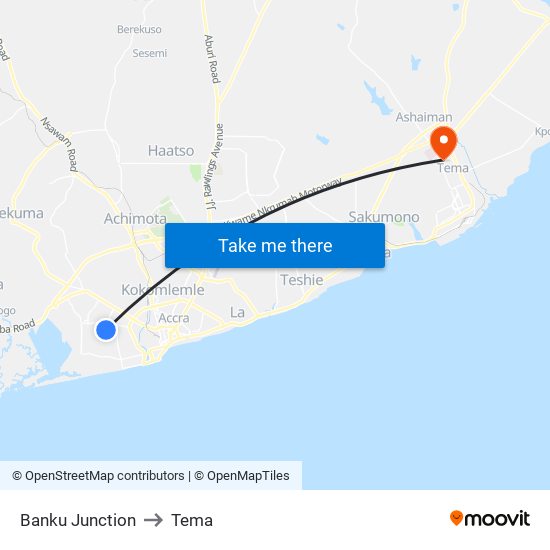 Banku Junction to Tema map
