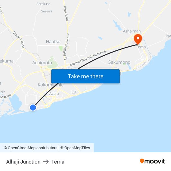 Alhaji Junction to Tema map