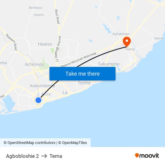 Agbobloshie 2 to Tema map