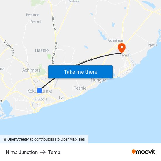 Nima Junction to Tema map