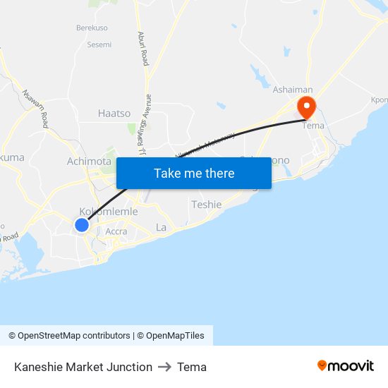 Kaneshie Market Junction to Tema map