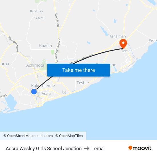 Accra Wesley Girls School Junction to Tema map