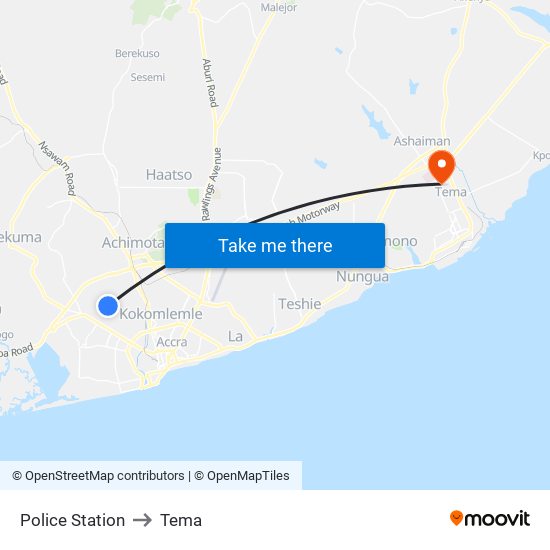 Police Station to Tema map