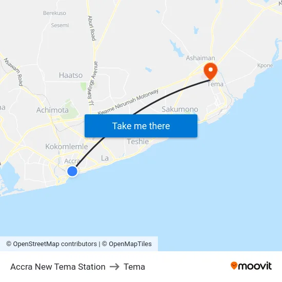 Accra New Tema Station to Tema map
