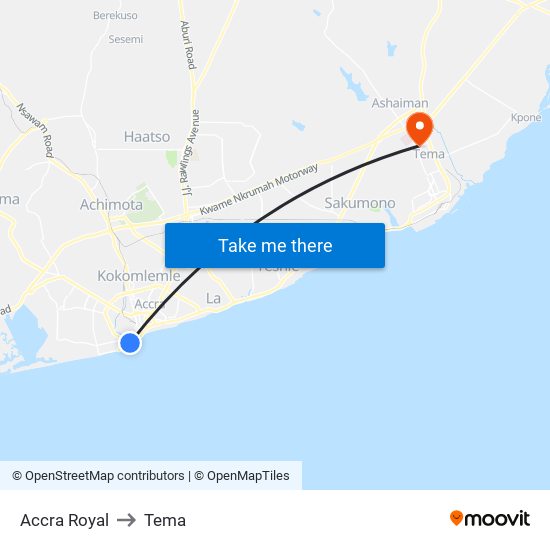 Accra Royal to Tema map
