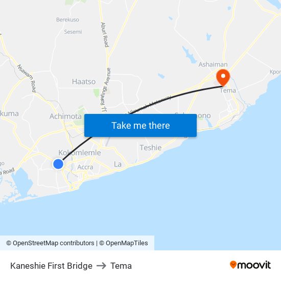 Kaneshie First Bridge to Tema map