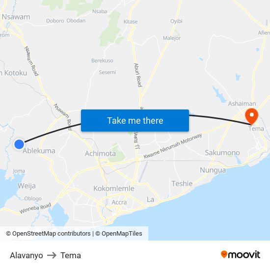 Alavanyo to Tema map