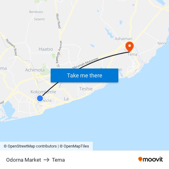 Odorna Market to Tema map