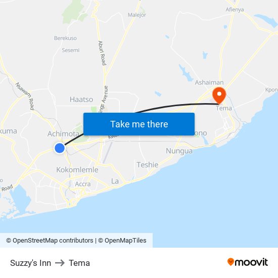 Suzzy's Inn to Tema map