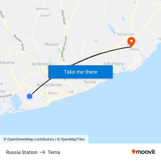 Russia Station to Tema map
