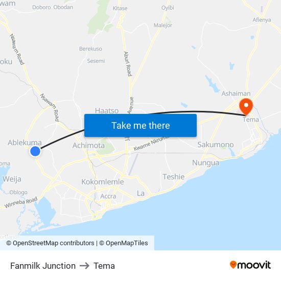 Fanmilk Junction to Tema map
