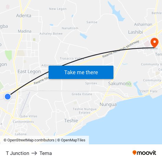 T Junction to Tema map