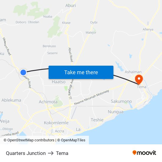 Quarters Junction to Tema map