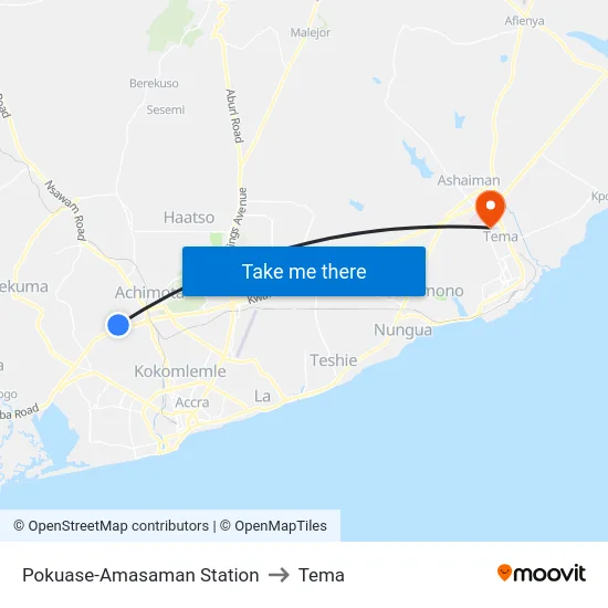 Pokuase-Amasaman Station to Tema map