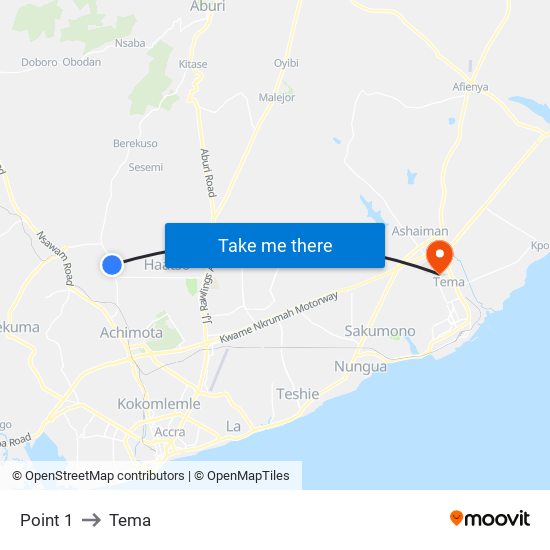 Point 1 to Tema map