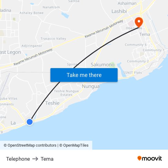 Telephone to Tema map