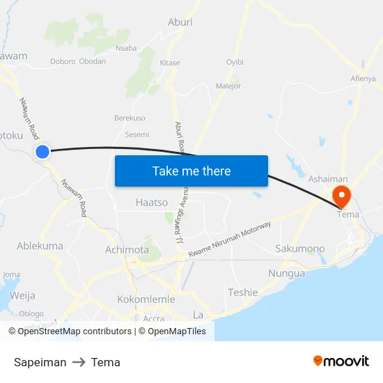 Sapeiman to Tema map