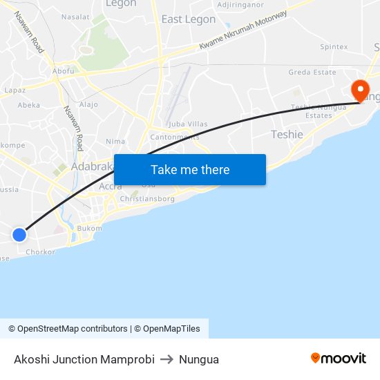 Akoshi Junction Mamprobi to Nungua map