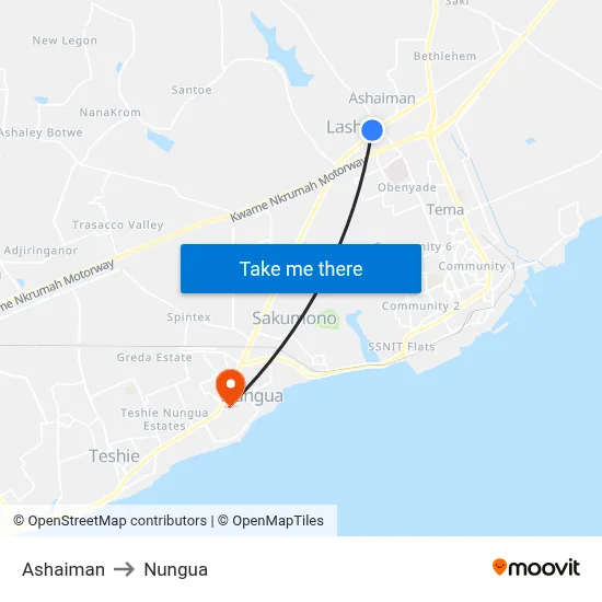 Ashaiman to Nungua map