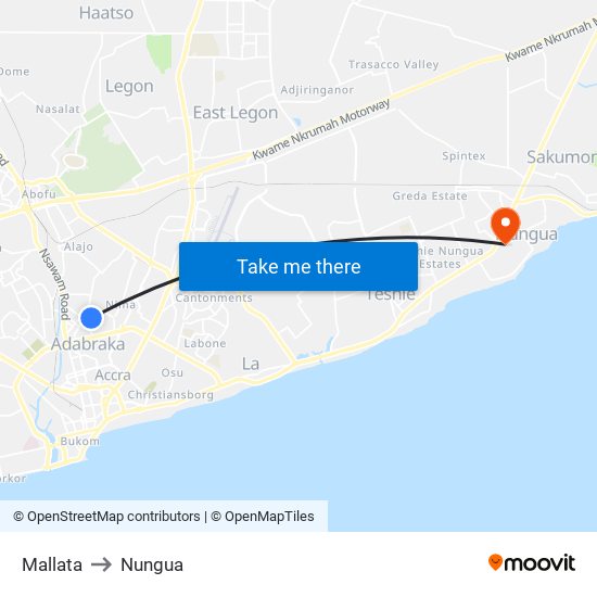 Mallata to Nungua map