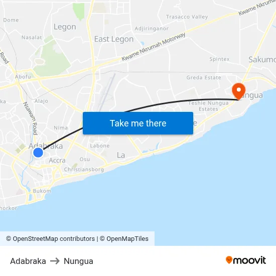 Adabraka to Nungua map