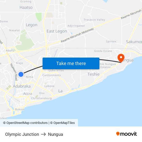 Olympic Junction to Nungua map