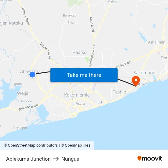 Ablekuma Junction to Nungua map