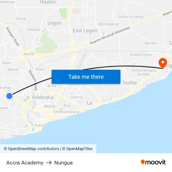Accra Academy to Nungua map