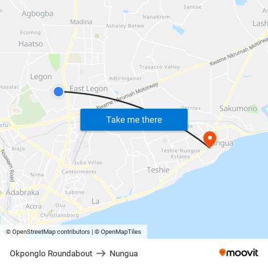 Okponglo Roundabout to Nungua map
